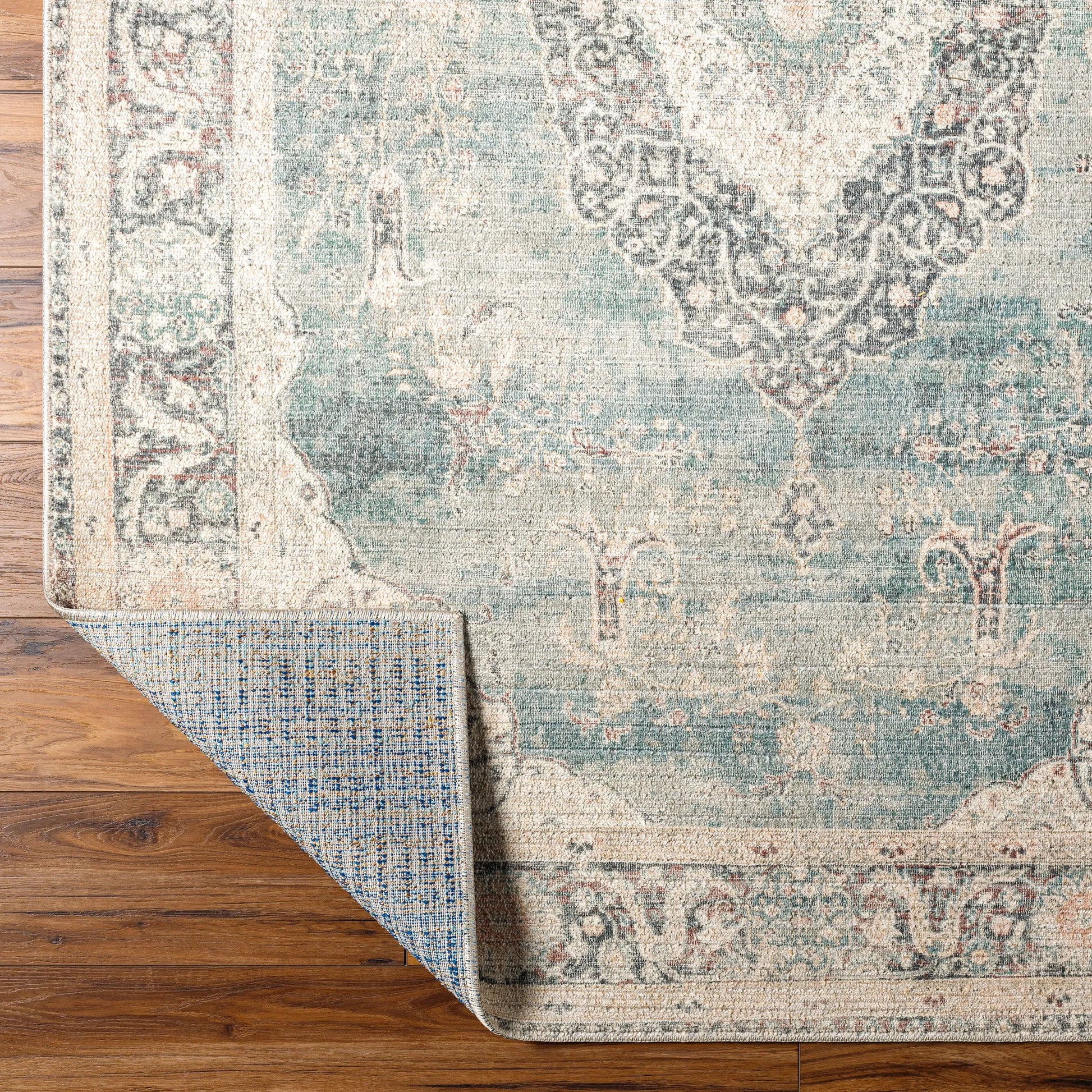 Marlene Rug - 490022 by Becki Owens x Livabliss in ice blue, blue, cream, light sage, charcoal, burgundy. Made from face: 100% polyester, warp: 100% cot
