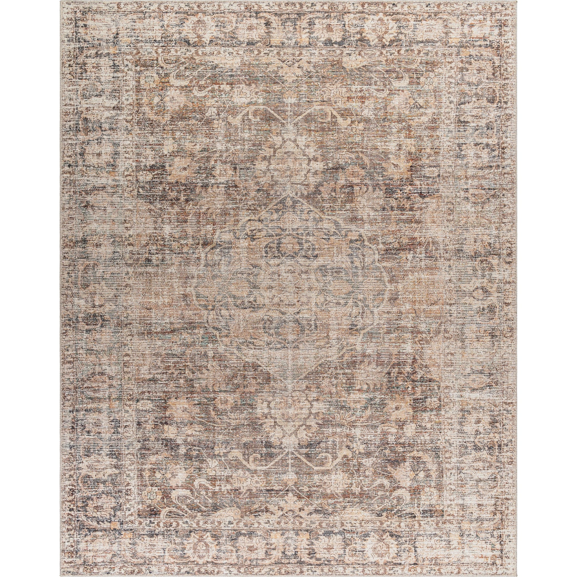 Marlene Rug - 490033 by Becki Owens x Livabliss in dark brown, beige, tan, brown, black. Made from face: 100% polyester, warp: 100% cotton in a unique style.