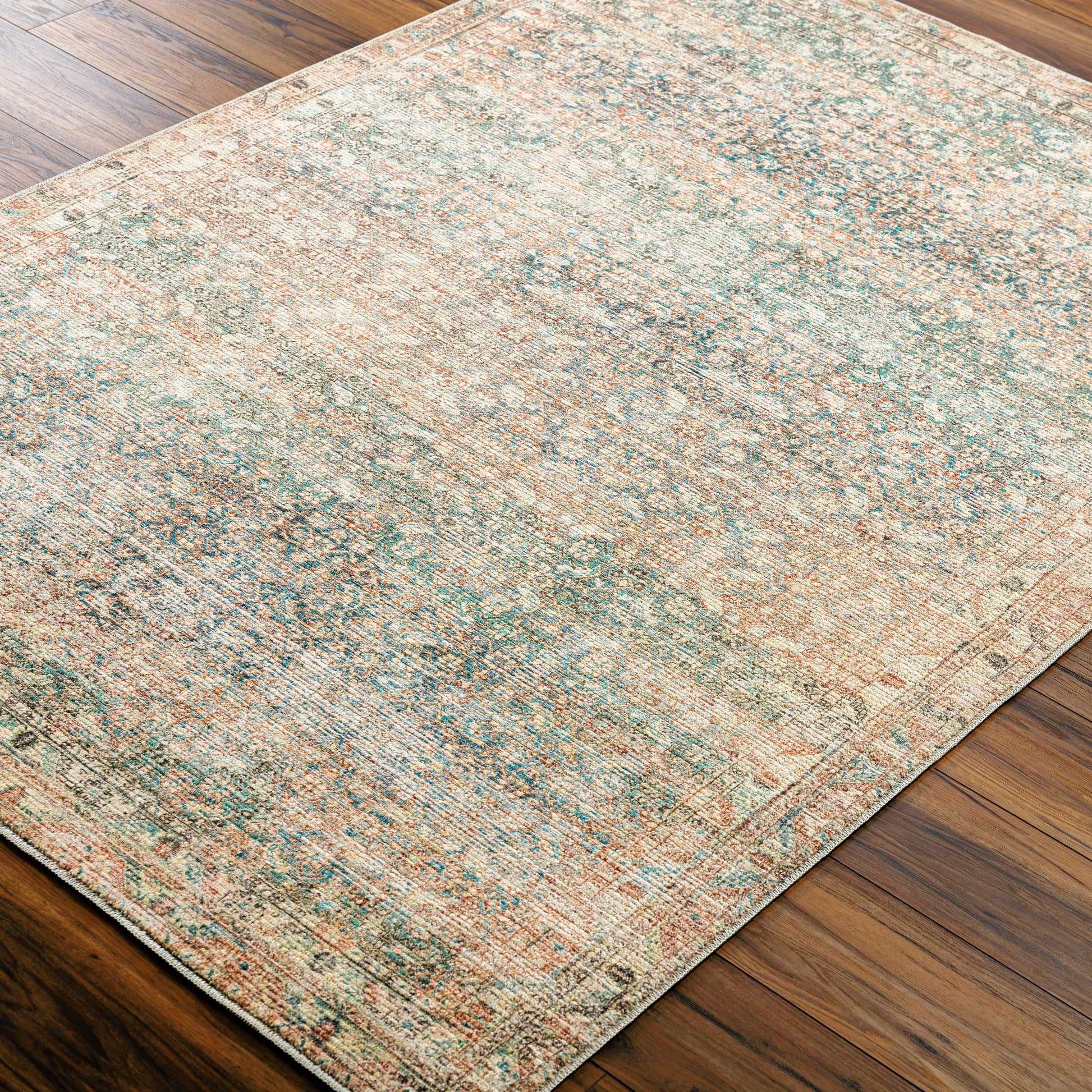 Marlene Rug - 490044 by Becki Owens x Livabliss in emerald, seafoam, light green, light beige, light brown, grass green. Made from face: 100% polyester, warp: 100% cotton in a unique style.