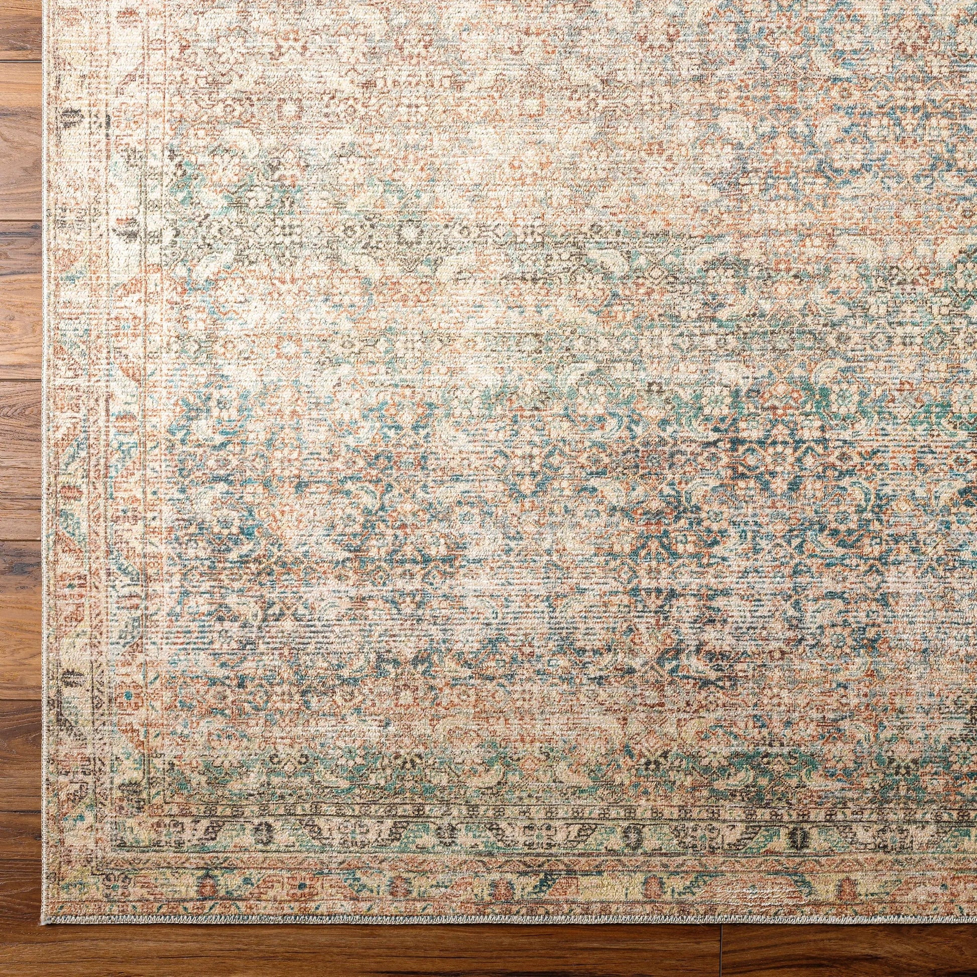 Marlene Rug - 490044 by Becki Owens x Livabliss in emerald, seafoam, light green, light beige, light brown, grass green. Made from face: 100% polyester,