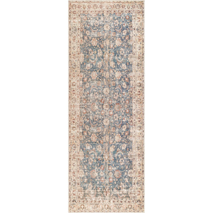 Marlene Rug - 490055 by Becki Owens x Livabliss in ink blue, ivory, tan, rust, brown, dark green. Made from face: 100% polyester, warp: 100% cotton in a unique style.