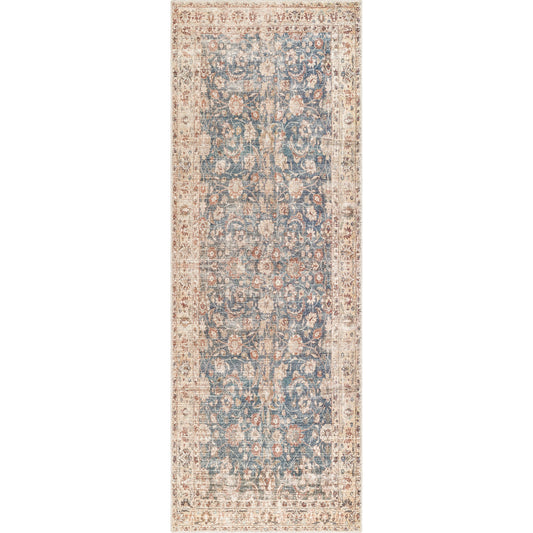 Marlene Rug - 490055 by Becki Owens x Livabliss in ink blue, ivory, tan, rust, brown, dark green. Made from face: 100% polyester, warp: 100% cotton in a unique style.