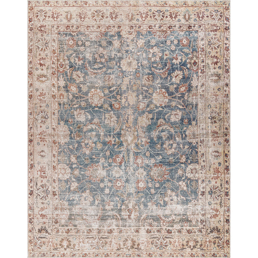 Marlene Rug - 490055 by Becki Owens x Livabliss in ink blue, ivory, tan, rust, brown, dark green. Made from face: 100% polyester, warp: 100% cotton in a un