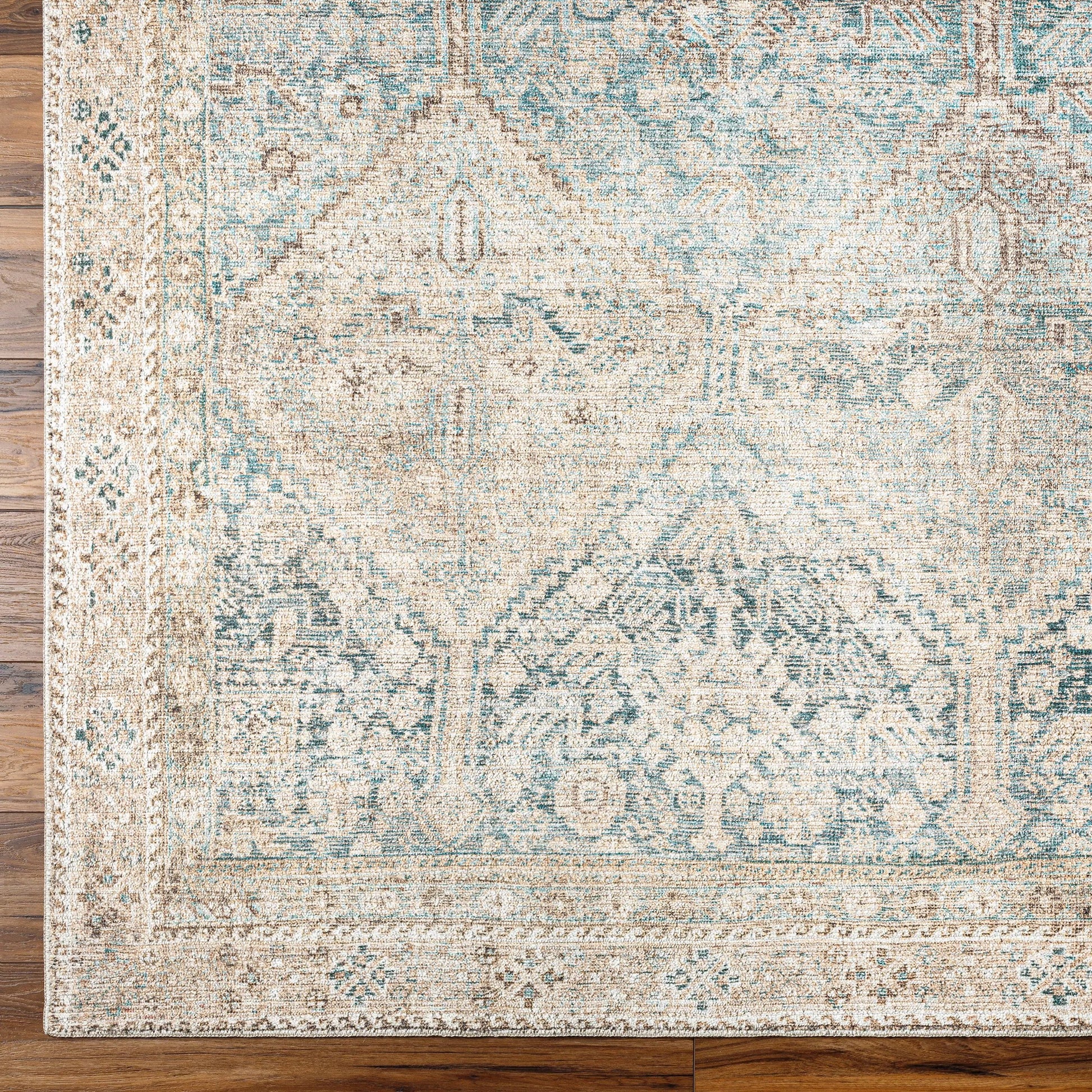 Marlene Rug - 490066 by Becki Owens x Livabliss in emerald, seafoam, light green, light beige, light brown, grass green. Made from face: 100% polyester,