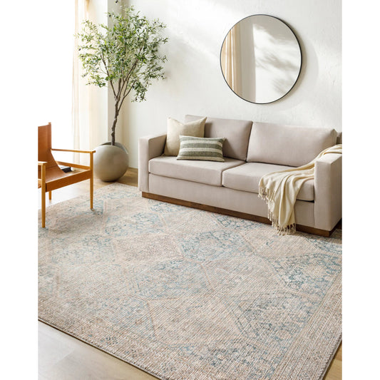 Marlene Rug - 490066 by Becki Owens x Livabliss in emerald, seafoam, light green, light beige, light brown, grass green. Made from face: 100% polyeste