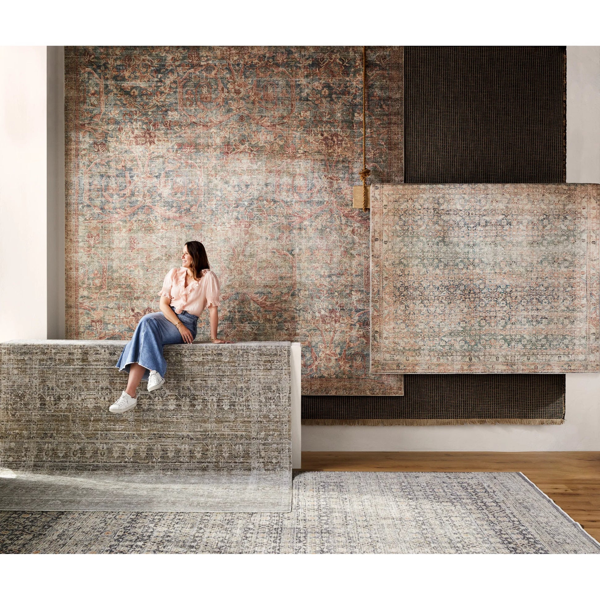 Marlene Rug - 490077 by Becki Owens x Livabliss in charcoal, olive, burgandy, burgundy, sage, ivory. Made from face: 100% polyester, warp: 100% cotton