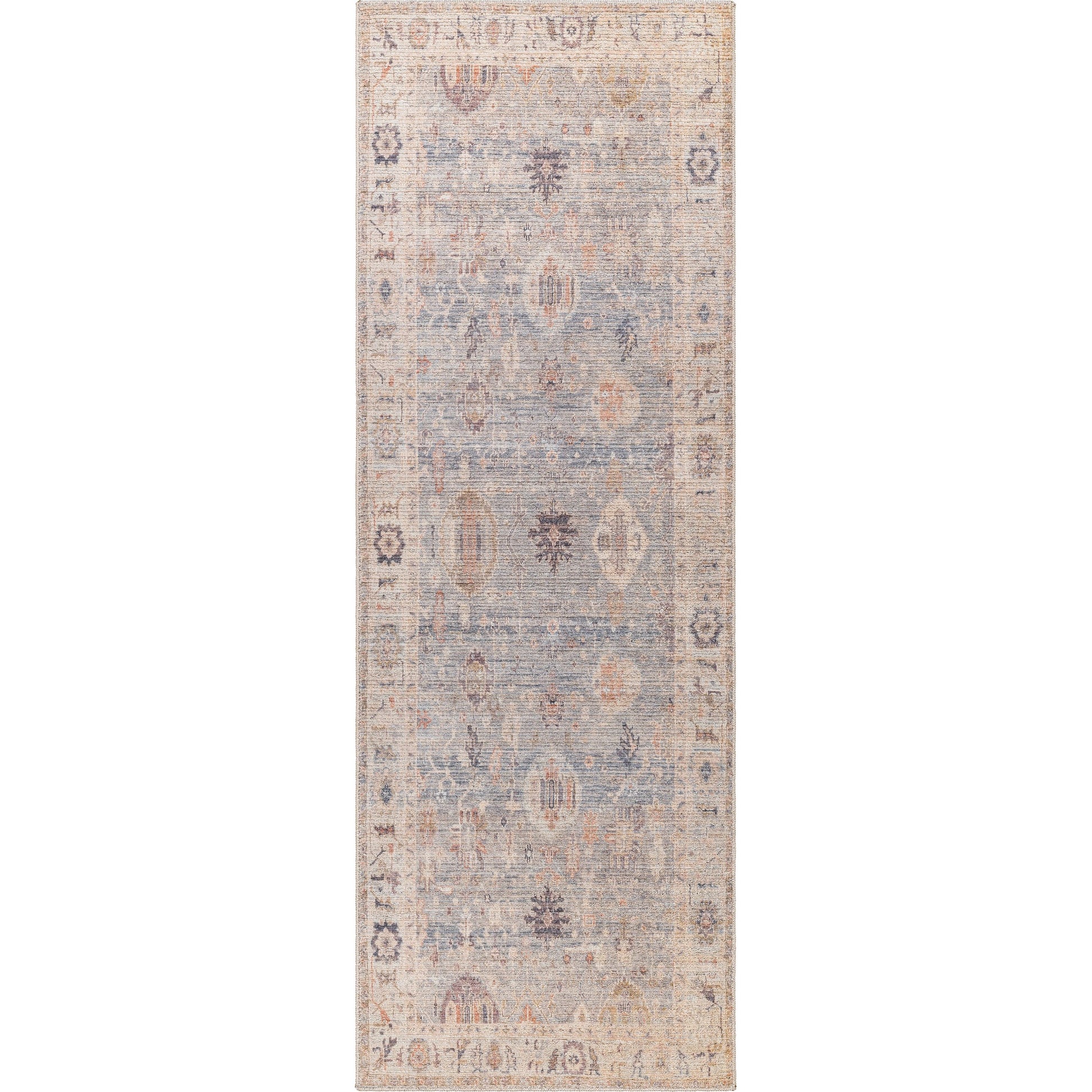 Marlene Rug - 490088 by Becki Owens x Livabliss in pale blue, dusty sage, medium gray, charcoal, mauve, dusty coral. Made from face: 100% polyester, warp: 100% cotton in a unique style.