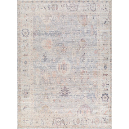 Marlene Rug - 490088 by Becki Owens x Livabliss in pale blue, dusty sage, medium gray, charcoal, mauve, dusty coral. Made from face: 100% polyester, warp: 100% cotton in a unique s