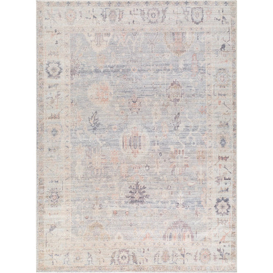 Marlene Rug - 490088 by Becki Owens x Livabliss in pale blue, dusty sage, medium gray, charcoal, mauve, dusty coral. Made from face: 100% polyester, warp: 100% cotton in a unique s