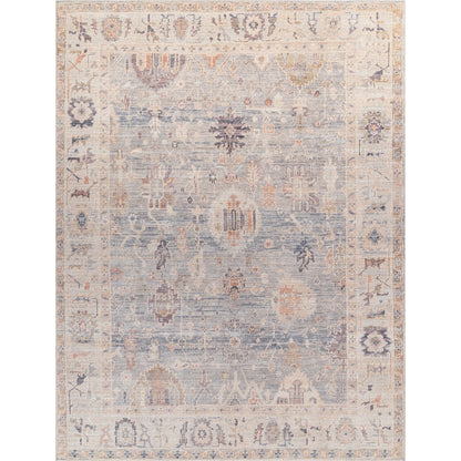 Marlene Rug - 490088 by Becki Owens x Livabliss in pale blue, dusty sage, medium gray, charcoal, mauve, dusty coral. Made from face: 100% polyester, warp: 100% cotton