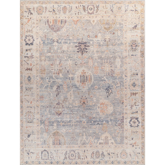 Marlene Rug - 490088 by Becki Owens x Livabliss in pale blue, dusty sage, medium gray, charcoal, mauve, dusty coral. Made from face: 100% polyester, warp: 100% cotton