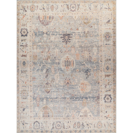 Marlene Rug - 490088 by Becki Owens x Livabliss in pale blue, dusty sage, medium gray, charcoal, mauve, dusty coral. Made from face: 100% polyester, warp: 100% cotton in a unique style.
