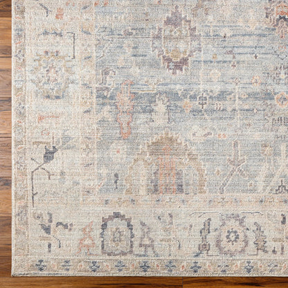 Marlene Rug - 490088 by Becki Owens x Livabliss in pale blue, dusty sage, medium gray, charcoal, mauve, dusty coral. Made from face: 100% polyester, war