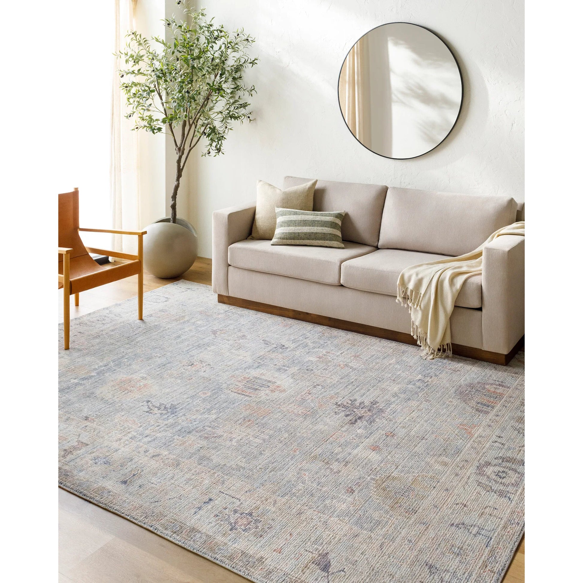 Marlene Rug - 490088 by Becki Owens x Livabliss in pale blue, dusty sage, medium gray, charcoal, mauve, dusty coral. Made from face: 100% polyester, w