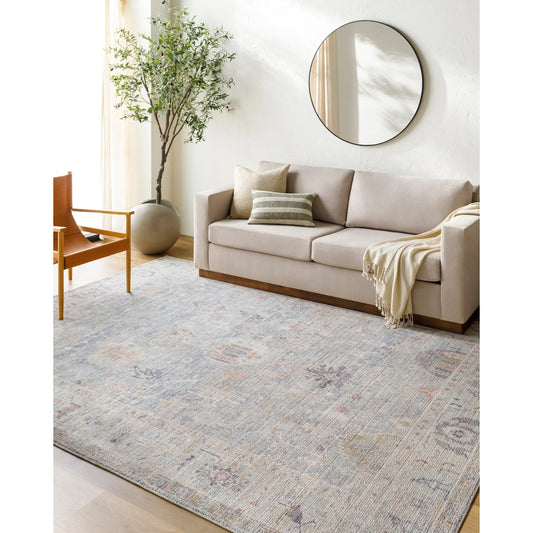 Marlene Rug - 490088 by Becki Owens x Livabliss in pale blue, dusty sage, medium gray, charcoal, mauve, dusty coral. Made from face: 100% polyester, w