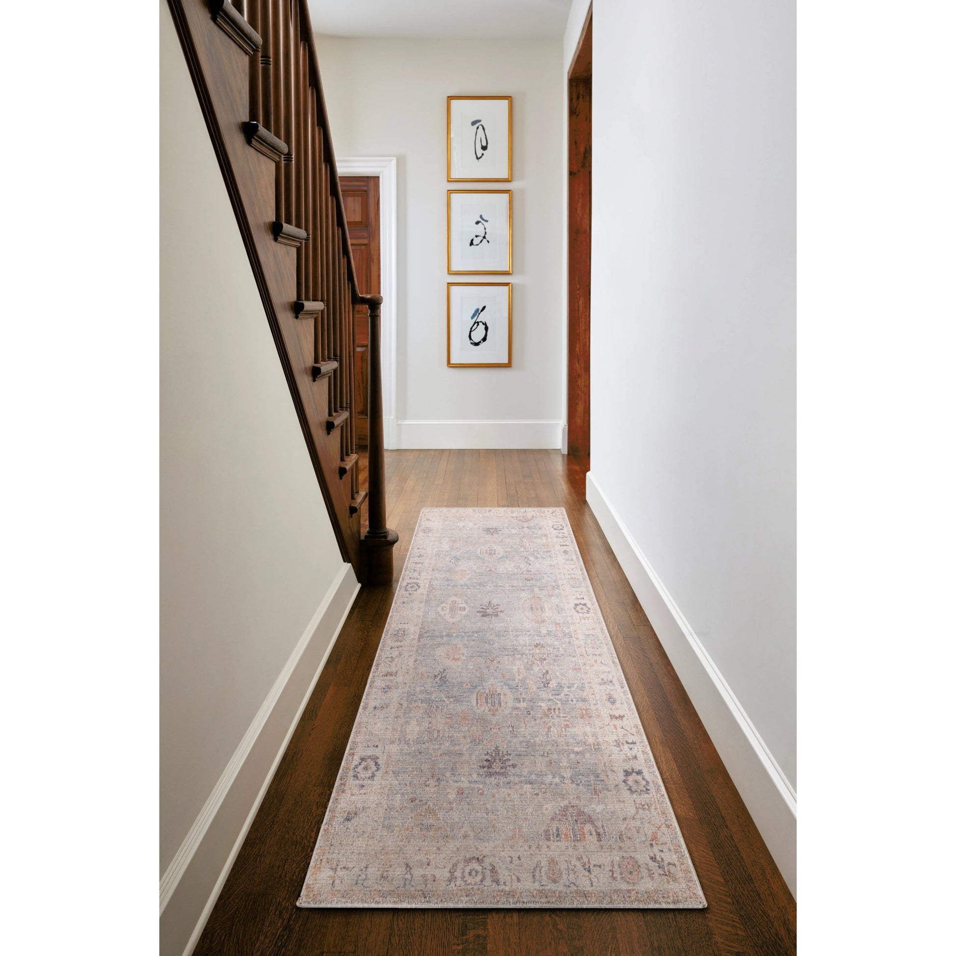 Marlene Rug - 490088 by Becki Owens x Livabliss in pale blue, dusty sage, medium gray, charcoal, mauve, dusty coral. Made from face: 100% polyester, warp: 100% cotton in a unique style.