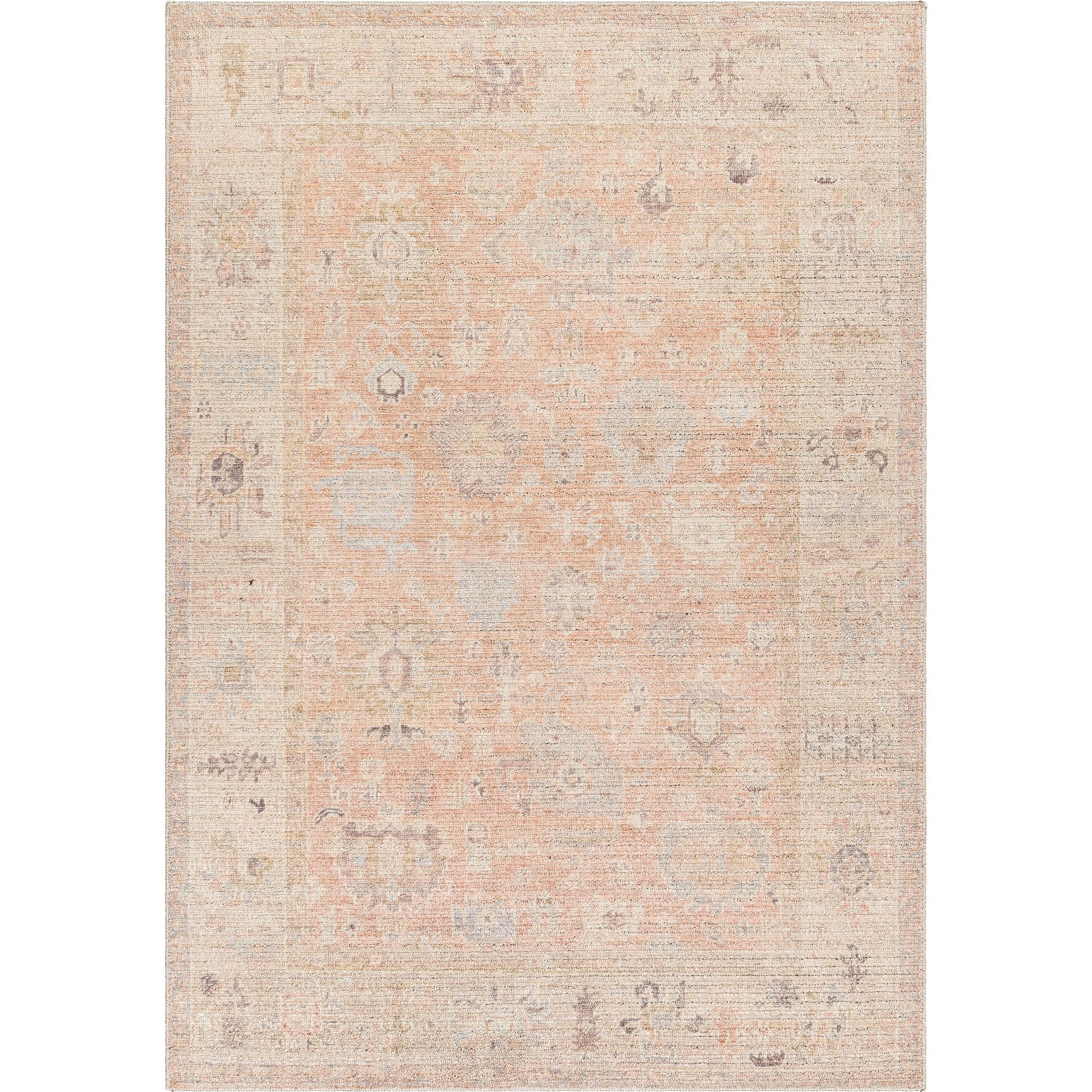 Marlene BOMN-2307 Rug by Becki Owens x Livabliss in dusty pink, tan, ivory, light sage, charcoal, light brown. Made from face: 100% polyester, warp: 100% cotton in a uni