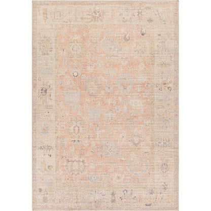 Marlene BOMN-2307 Rug by Becki Owens x Livabliss in dusty pink, tan, ivory, light sage, charcoal, light brown. Made from face: 100% polyester, warp: 100% cotton in a uni