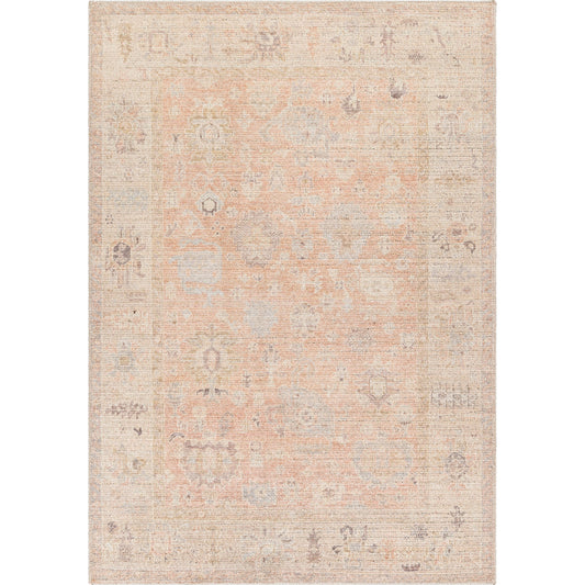 Marlene Rug - 490099 by Becki Owens x Livabliss in dusty pink, tan, ivory, light sage, charcoal, light brown. Made from face: 100% polyester, warp: 100% cotton in a u