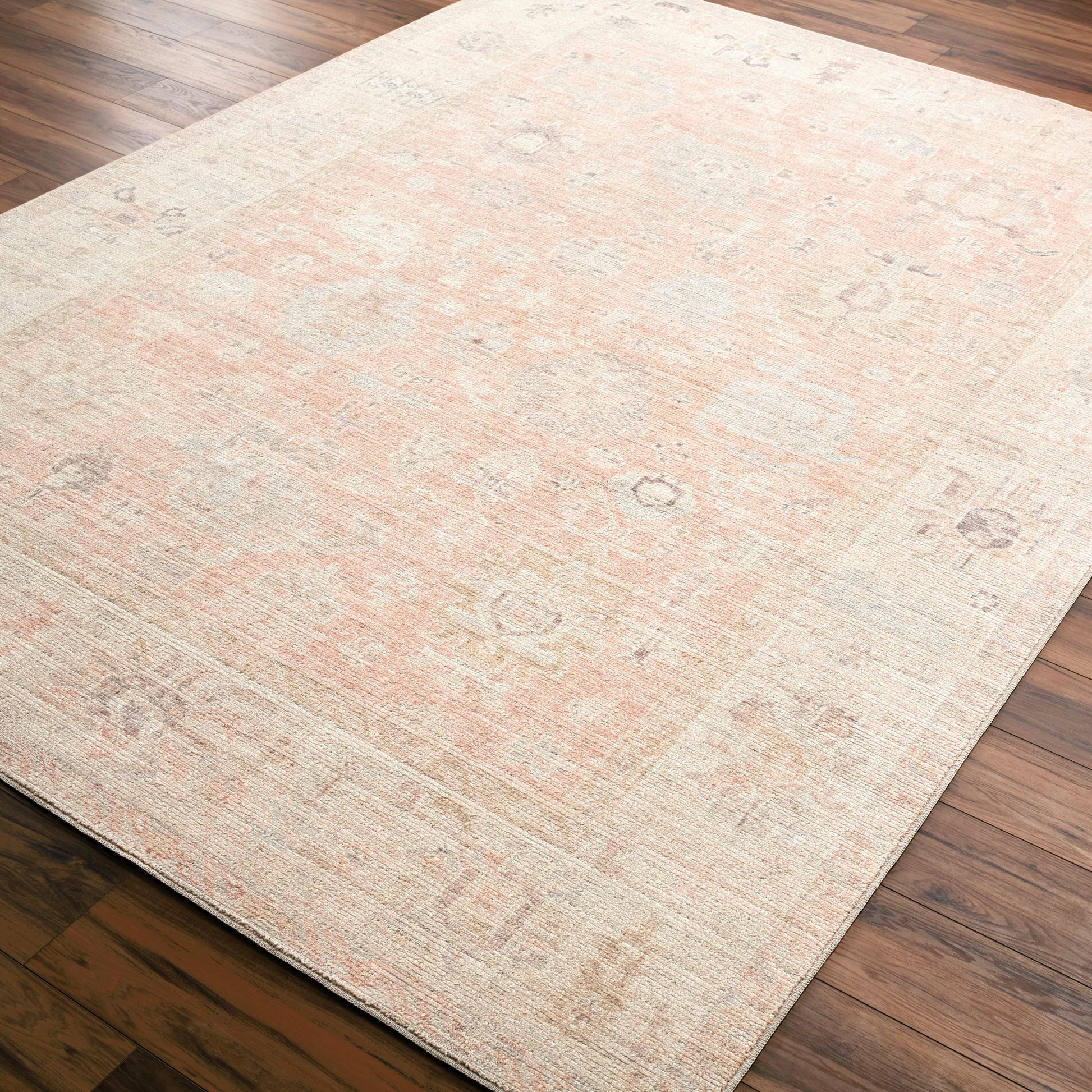 Marlene Rug - 490099 by Becki Owens x Livabliss in dusty pink, tan, ivory, light sage, charcoal, light brown. Made from face: 100% polyester, warp: 100% cotton in a unique style.