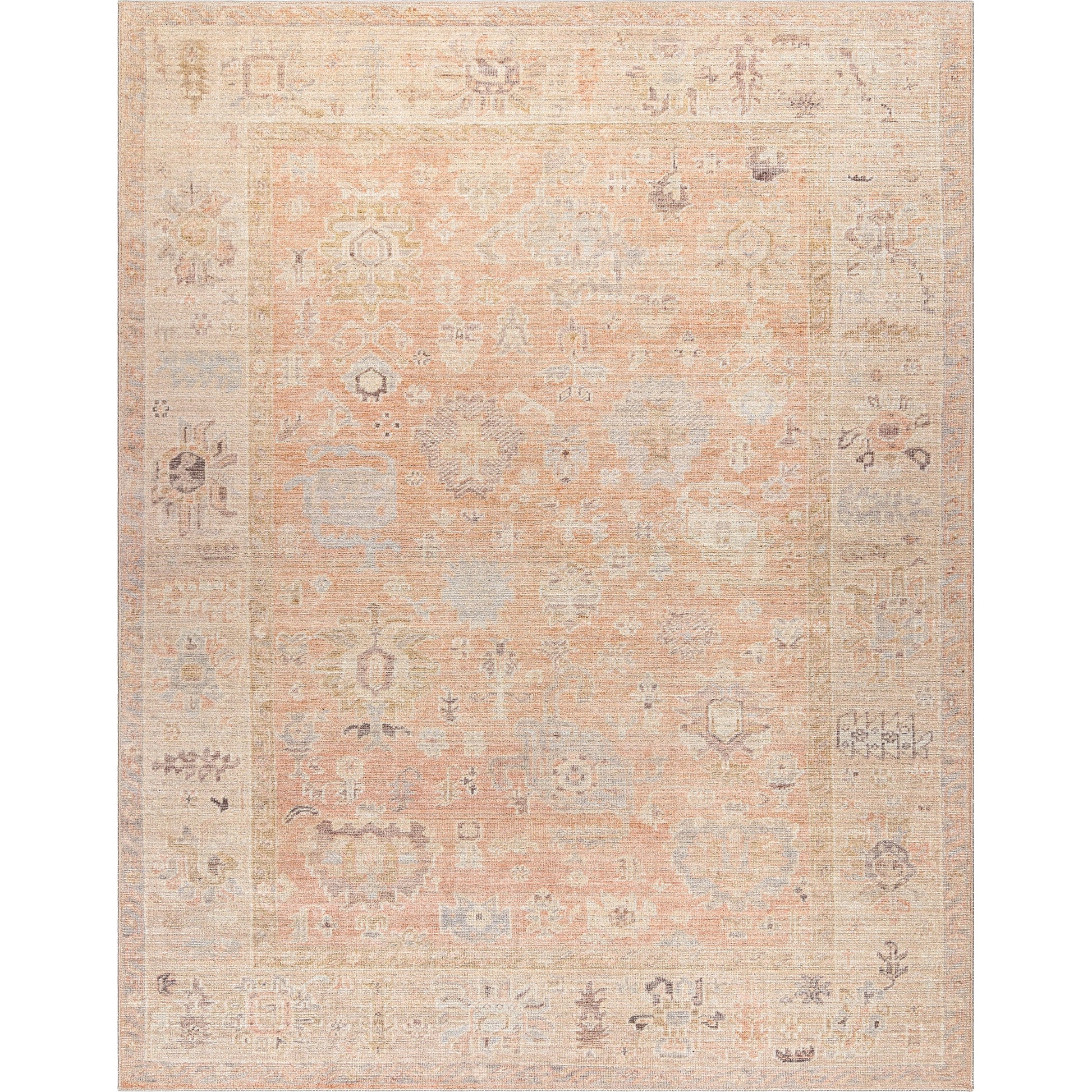 Marlene BOMN-2307 Rug by Becki Owens x Livabliss in dusty pink, tan, ivory, light sage, charcoal, light brown. Made from face: 100% polyester, warp: 100% cotton in a unique style.