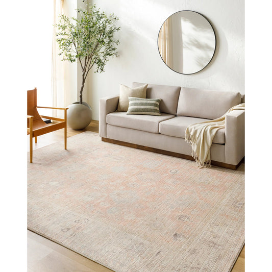 Marlene Rug - 490099 by Becki Owens x Livabliss in dusty pink, tan, ivory, light sage, charcoal, light brown. Made from face: 100% polyester, warp: 10