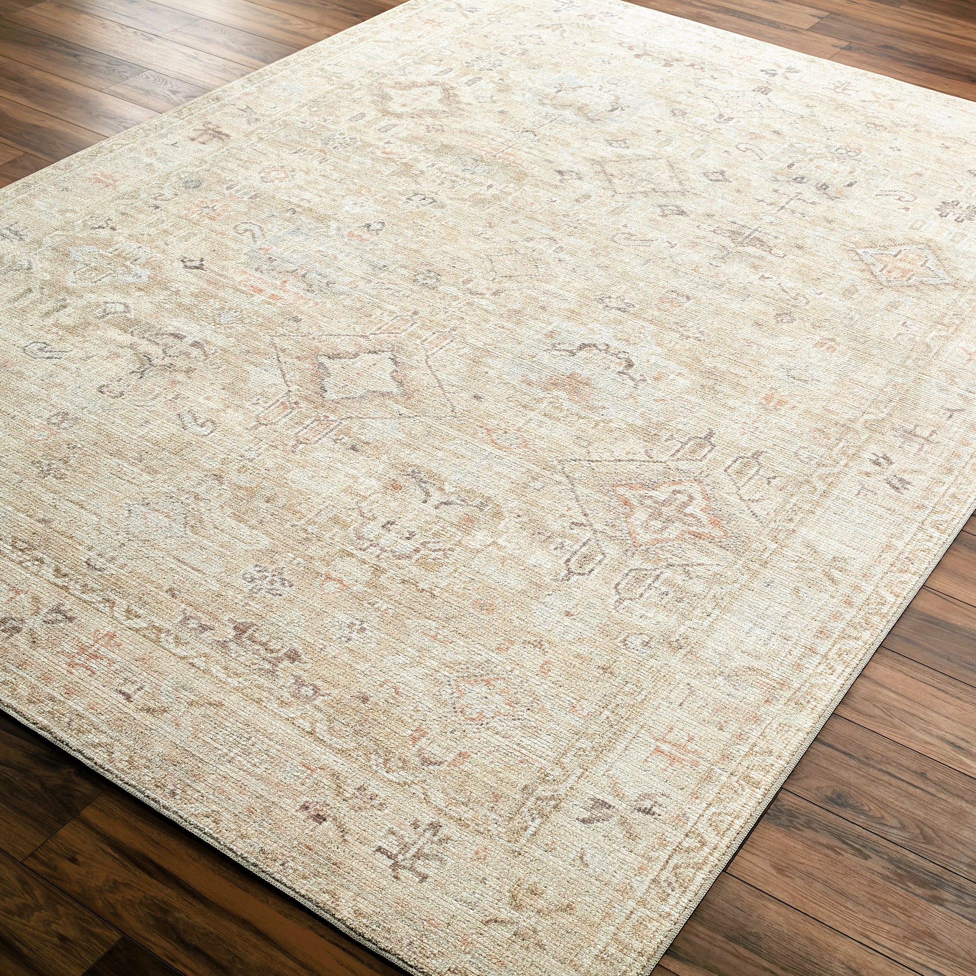 Marlene Rug - 490110 by Becki Owens x Livabliss in ivory, cream, medium brown, dusty coral, seafoam, mustard. Made from face: 100% polyester, warp: 100% cotton in a unique style.