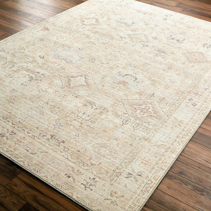 Marlene Rug - 490110 by Becki Owens x Livabliss in ivory, cream, medium brown, dusty coral, seafoam, mustard. Made from face: 100% polyester, warp: 100% cotton in a unique style.