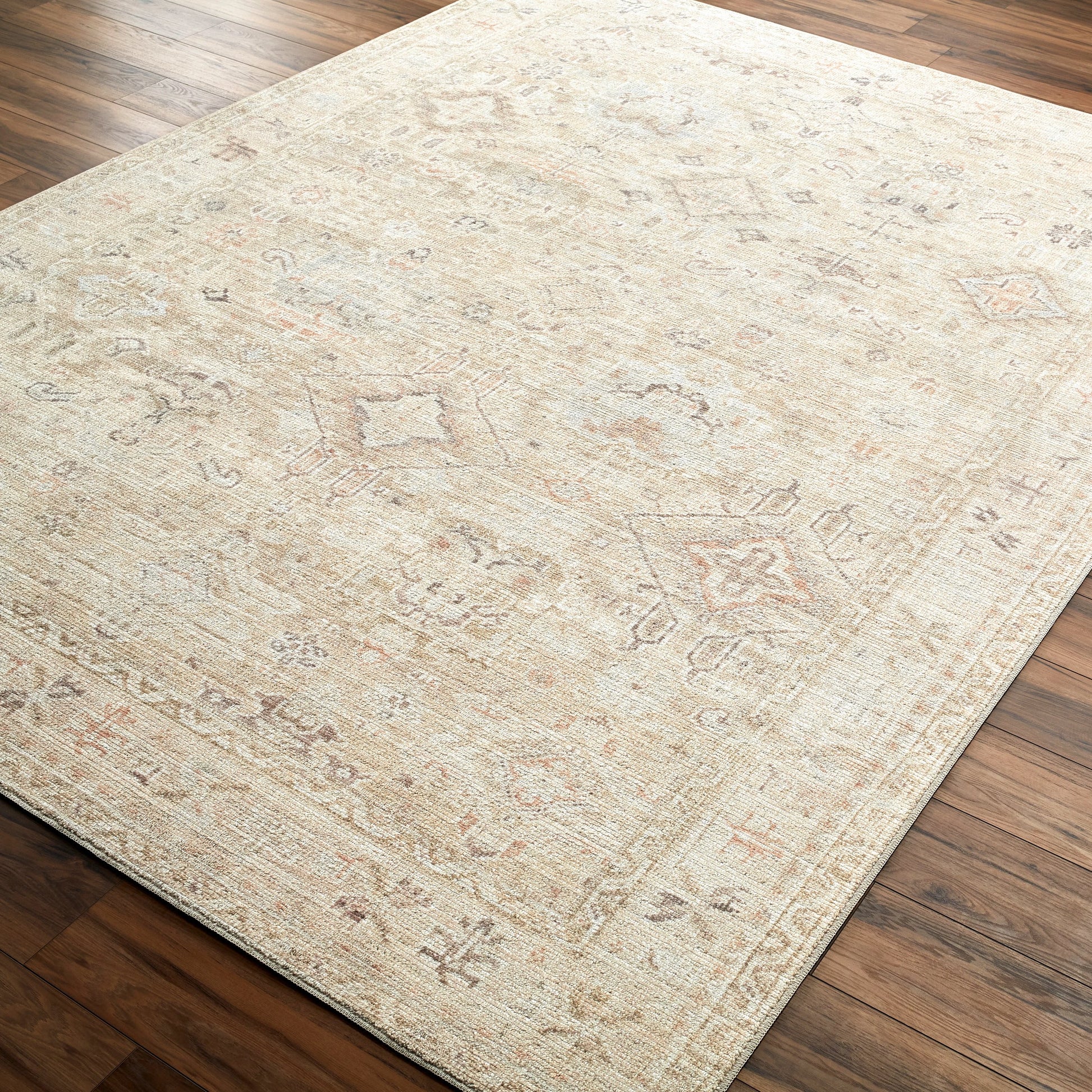 Marlene Rug - 490110 by Becki Owens x Livabliss in ivory, cream, medium brown, dusty coral, seafoam, mustard. Made from face: 100% polyester, warp: 100%