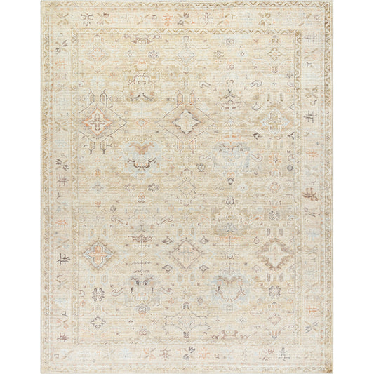 Marlene Rug - 490110 by Becki Owens x Livabliss in ivory, cream, medium brown, dusty coral, seafoam, mustard. Made from face: 100% polyester, warp: 100% co