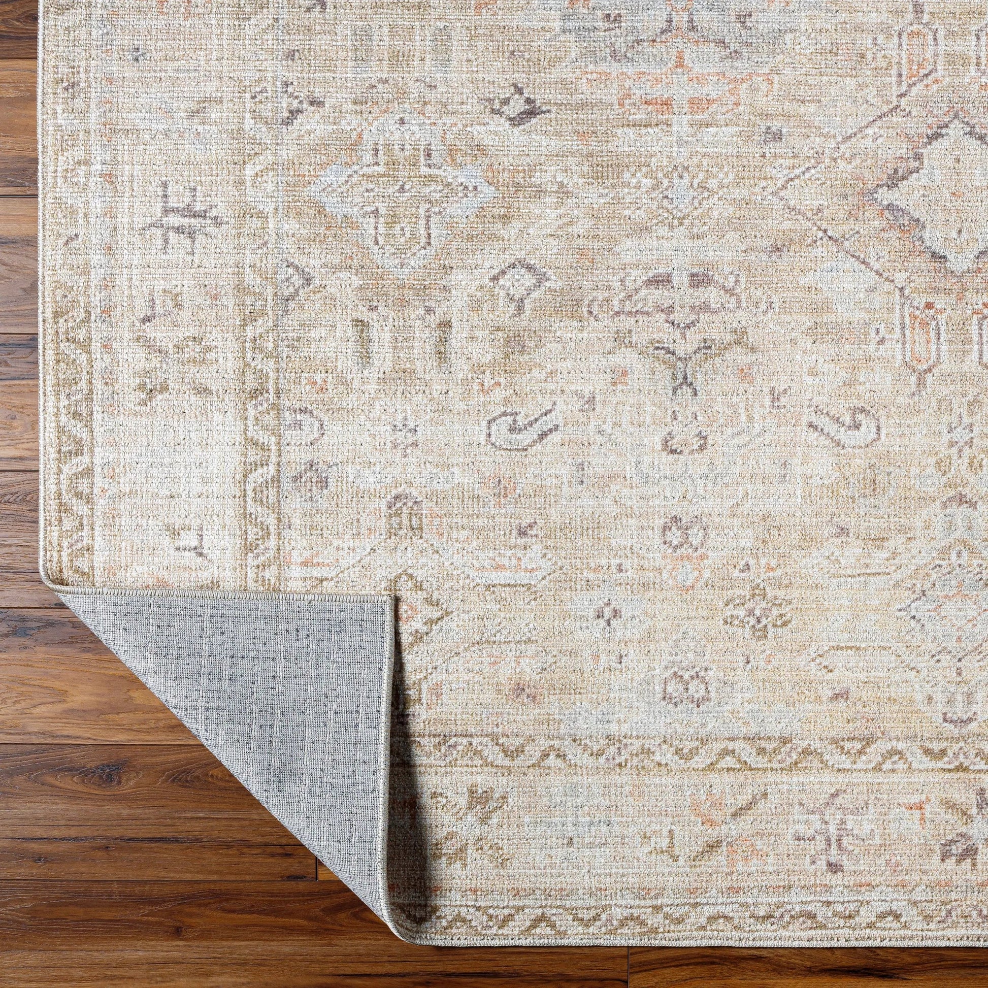 Marlene Rug - 490110 by Becki Owens x Livabliss in ivory, cream, medium brown, dusty coral, seafoam, mustard. Made from face: 100% polyester, warp: 100%