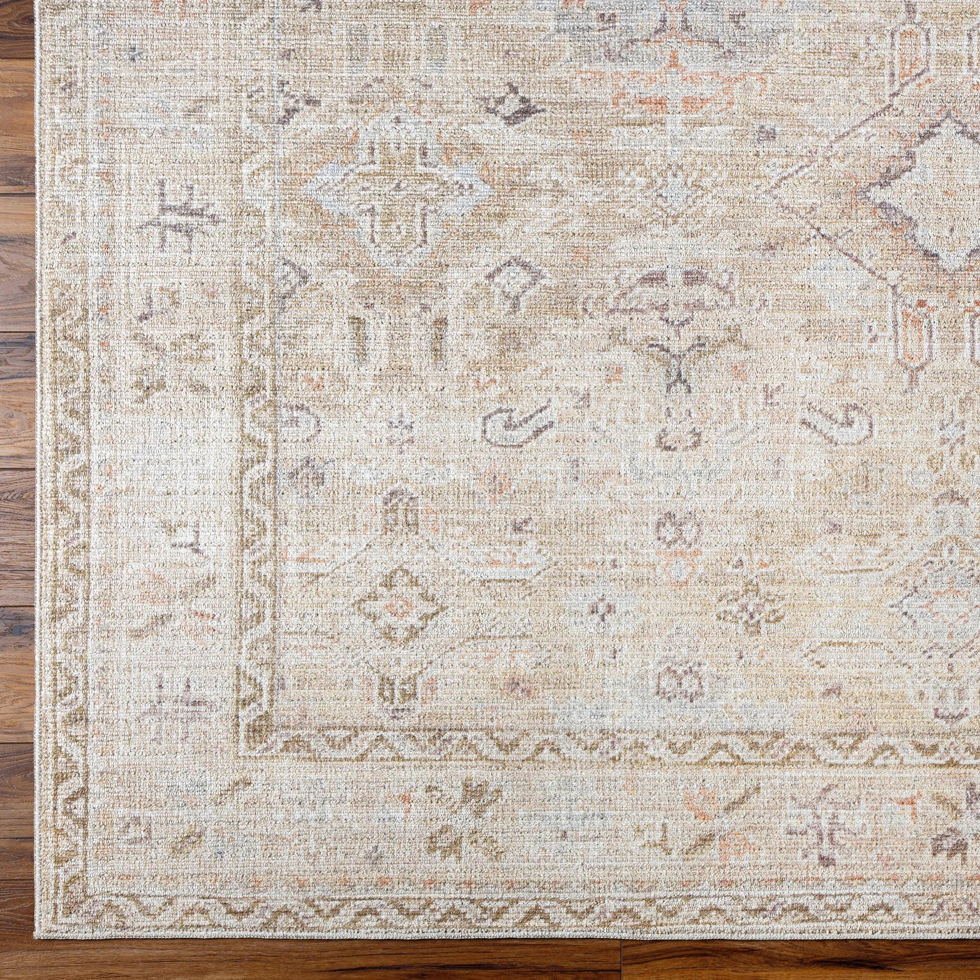 Marlene Rug - 490110 by Becki Owens x Livabliss in ivory, cream, medium brown, dusty coral, seafoam, mustard. Made from face: 100% polyester, warp: 100%