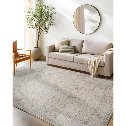 Marlene Rug - 490110 by Becki Owens x Livabliss in ivory, cream, medium brown, dusty coral, seafoam, mustard. Made from face: 100% polyester, warp: 10