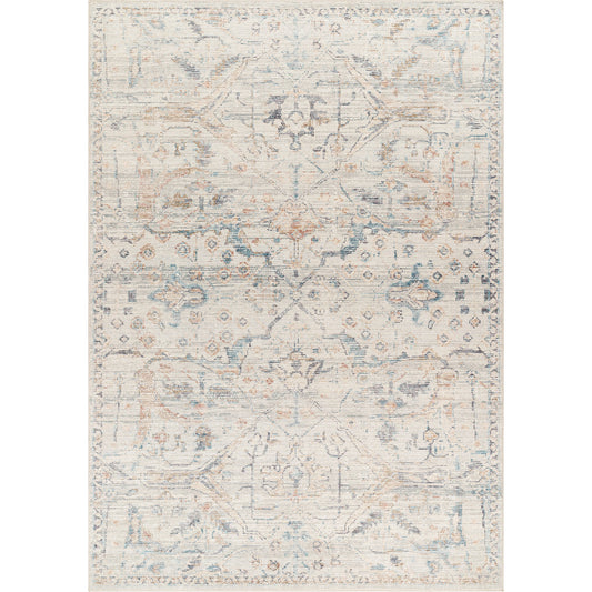 Marlene Rug - 490121 by Becki Owens x Livabliss in cream, pale blue, light blue, olive, rust, black. Made from face: 100% polyester, warp: 100% cotton in a