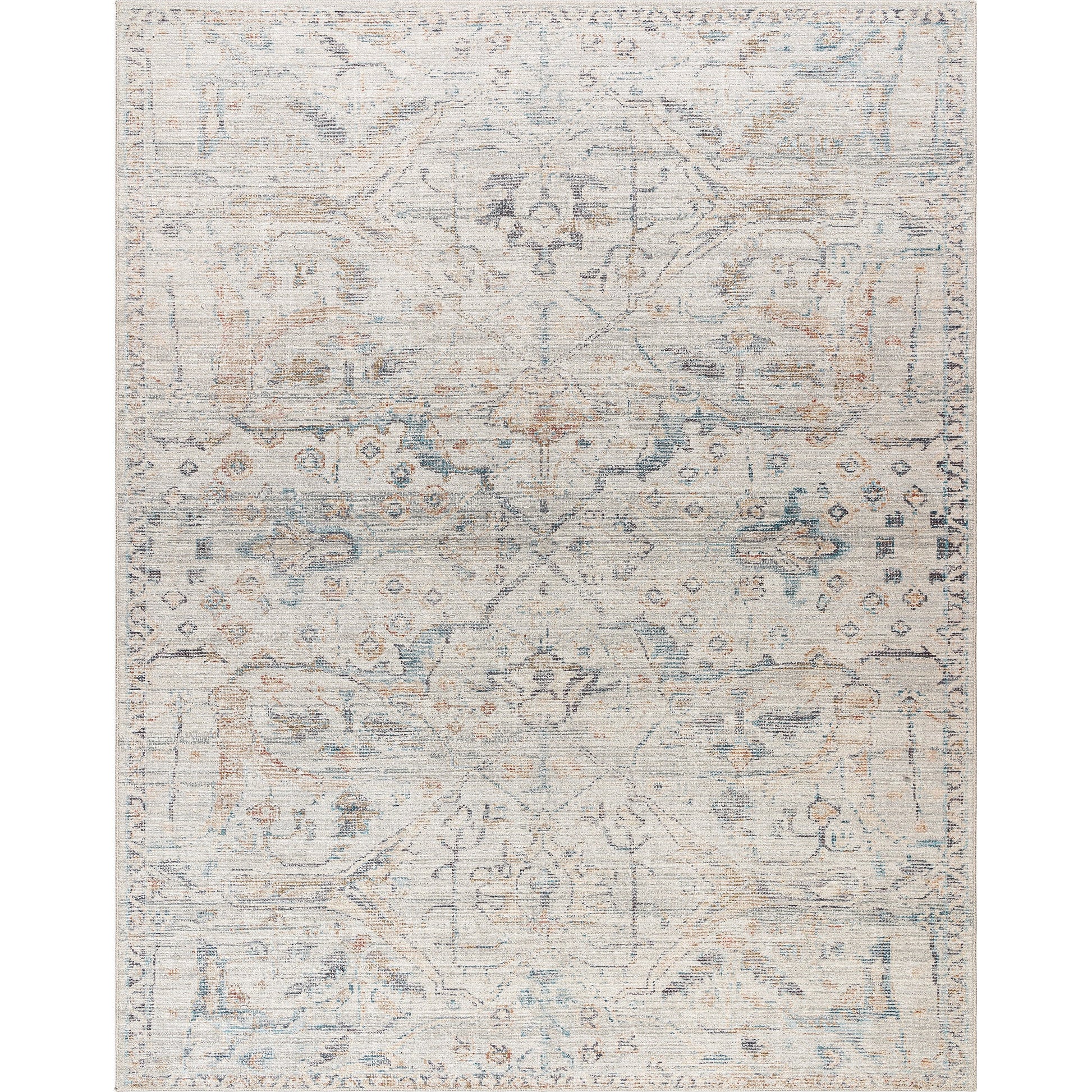 Marlene Rug - 490121 by Becki Owens x Livabliss in cream, pale blue, light blue, olive, rust, black. Made from face: 100% polyester, warp: 100% cotton in a unique style.