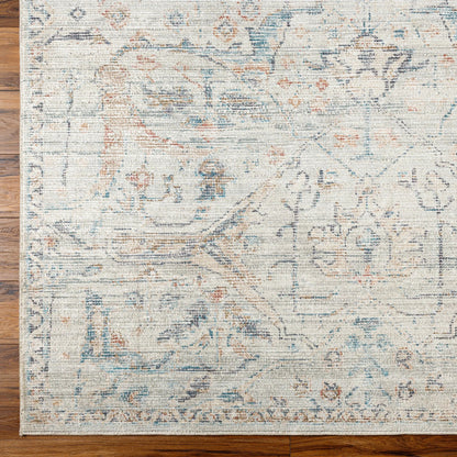 Marlene Rug - 490121 by Becki Owens x Livabliss in cream, pale blue, light blue, olive, rust, black. Made from face: 100% polyester, warp: 100% cotton i