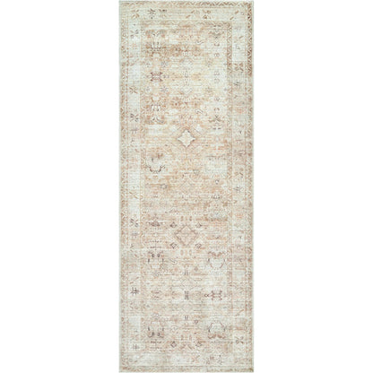 Marlene BOMN-2312 Rug by Becki Owens x Livabliss in cream, tan, light brown, medium brown, dusty coral, dark brown. Made from polyester in a unique style.