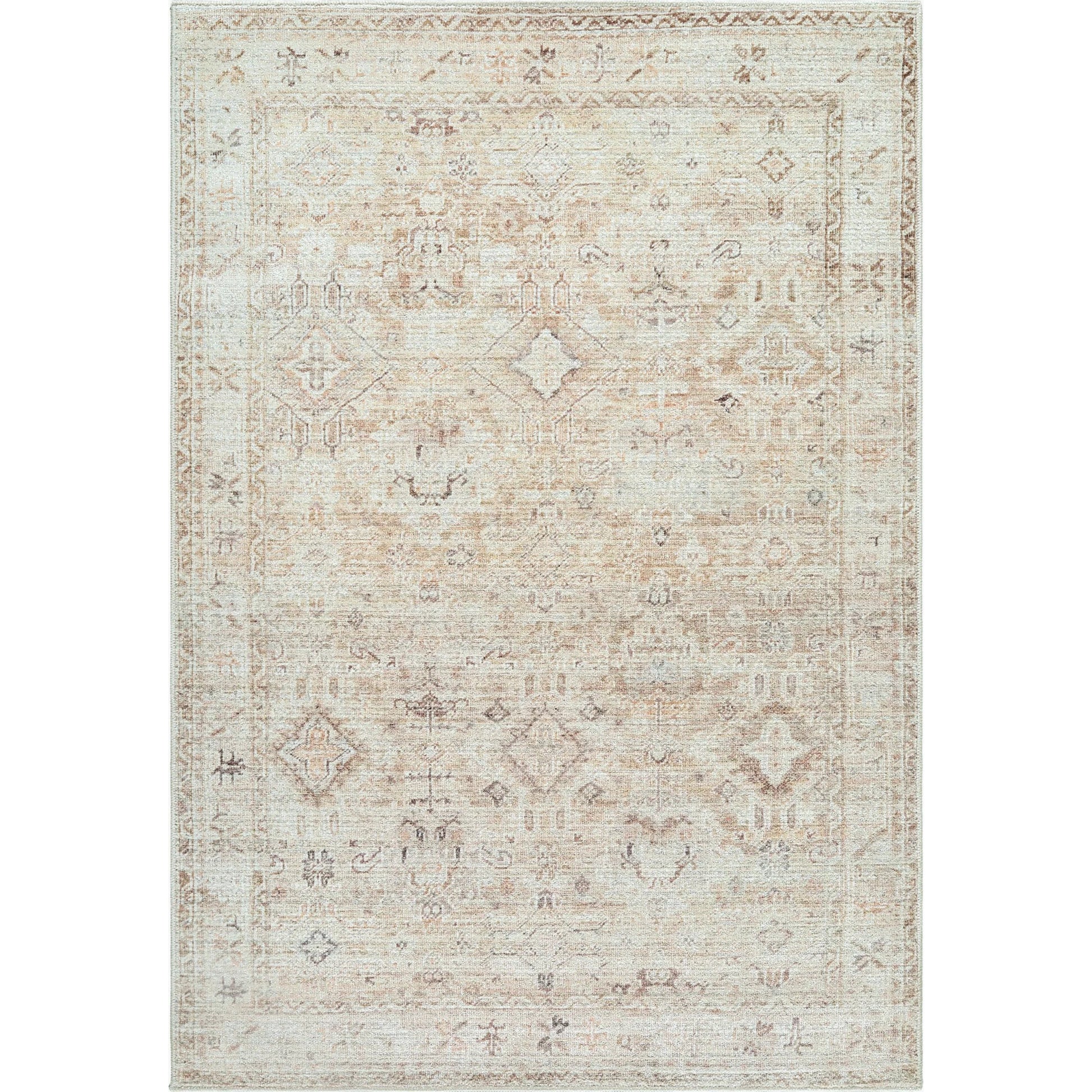 Marlene BOMN-2312 Rug by Becki Owens x Livabliss in cream, tan, light brown, medium brown, dusty coral, dark brown. Made from polyester in a unique style.