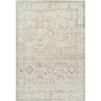 Marlene BOMN-2312 Rug by Becki Owens x Livabliss in cream, tan, light brown, medium brown, dusty coral, dark brown. Made from polyester in a unique style.