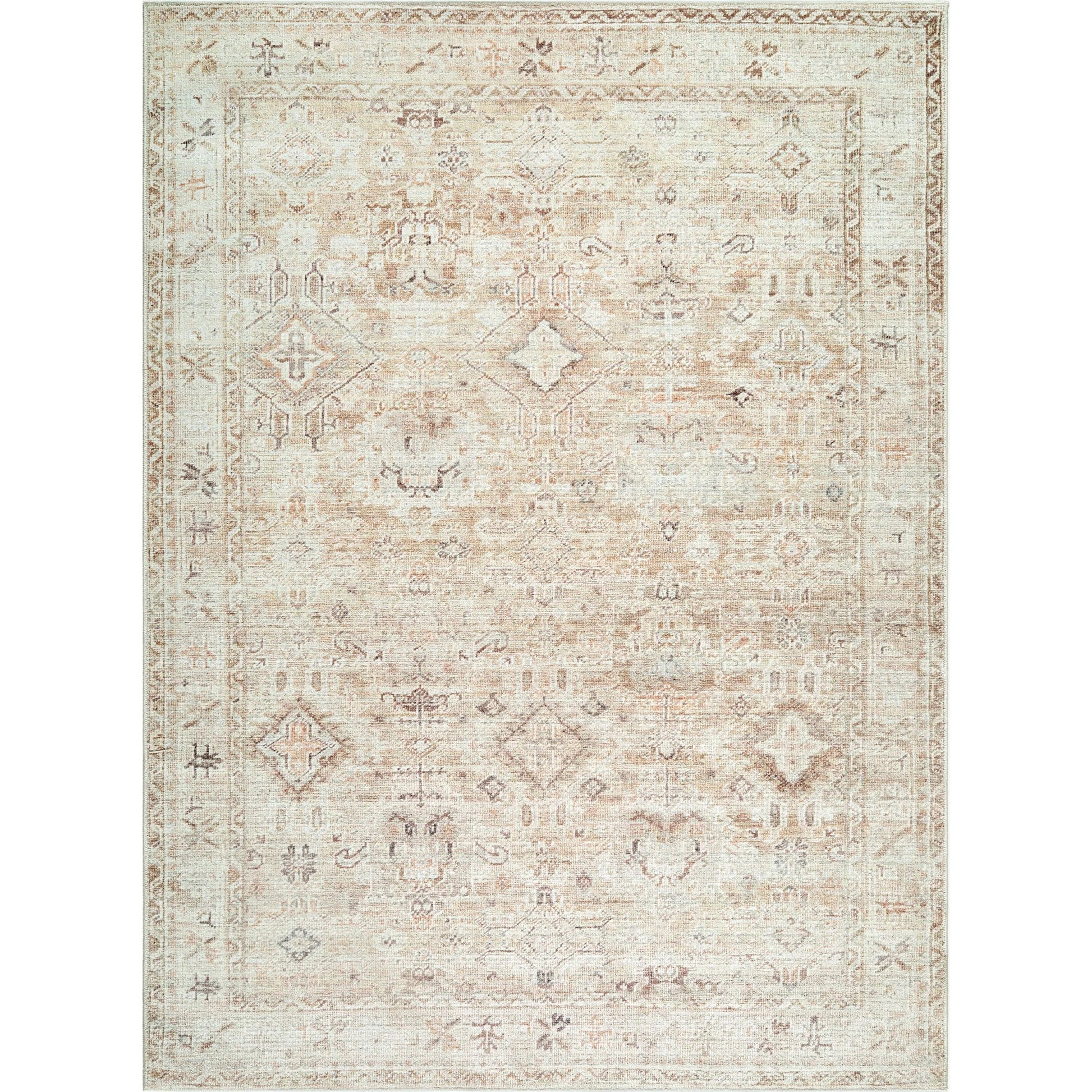 Marlene BOMN-2312 Rug by Becki Owens x Livabliss in cream, tan, light brown, medium brown, dusty coral, dark brown. Made from polyester in a unique style.