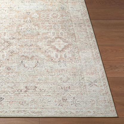 Marlene BOMN-2312 Rug by Becki Owens x Livabliss in cream, tan, light brown, medium brown, dusty coral, dark brown. Made from polyester in a unique style.