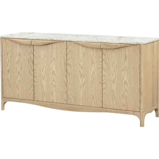 Mollie Sideboard by Becki Owens x Surya in cream, brown. Made from marble, oak veneer in a unique style.