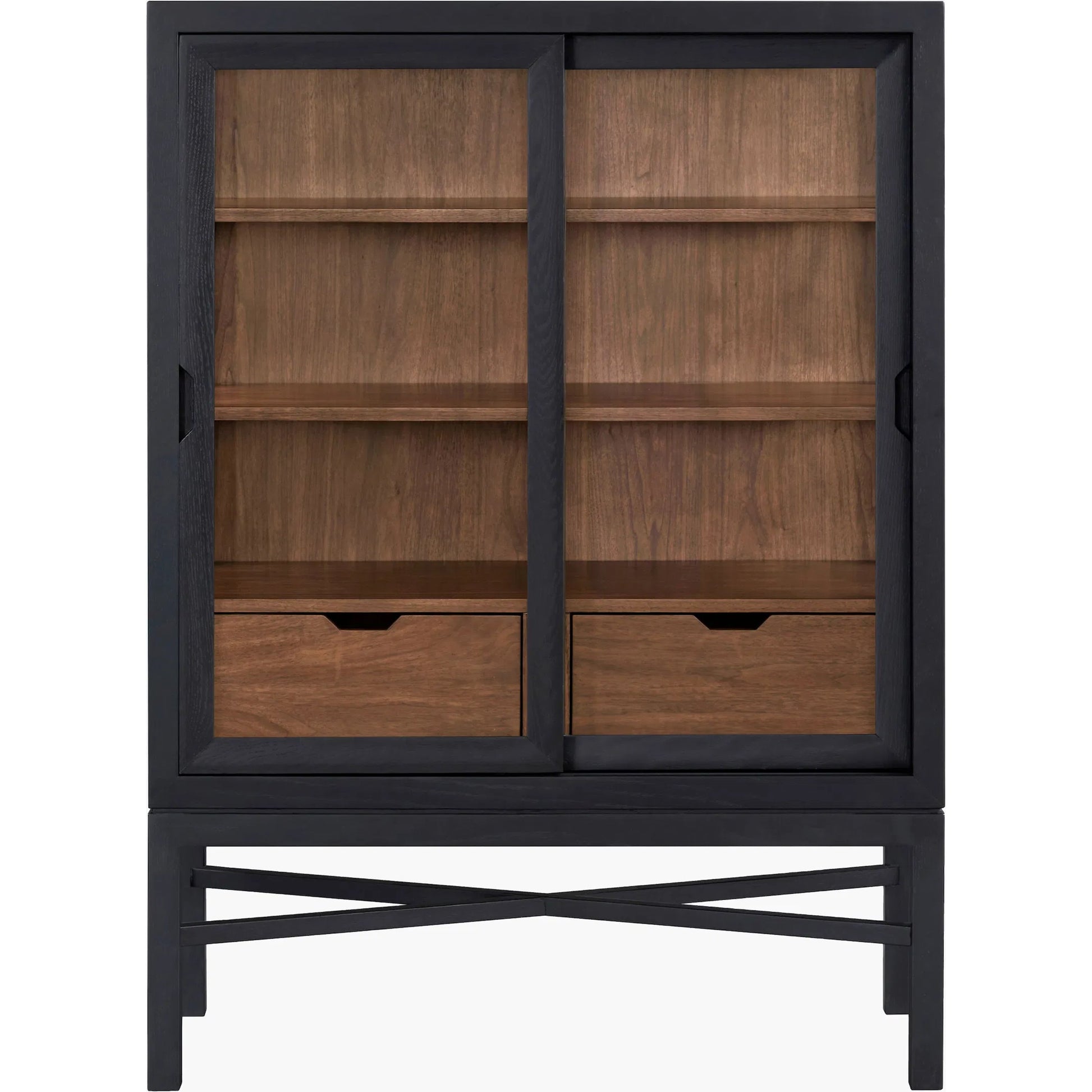 Marin Bookcase by Becki Owens x Surya in black, brown. Made from rubber wood, oak veneer, walnut veneer in a unique style.