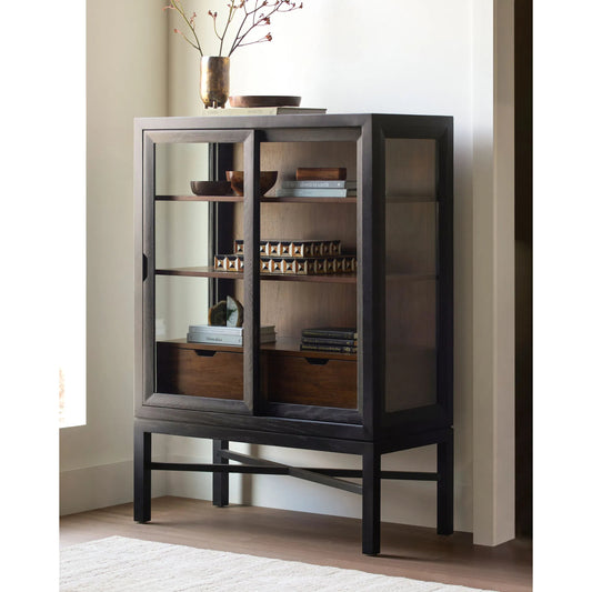 Marin Bookcase by Becki Owens x Surya in black, brown. Made from rubber wood, oak veneer, walnut veneer in a unique style.