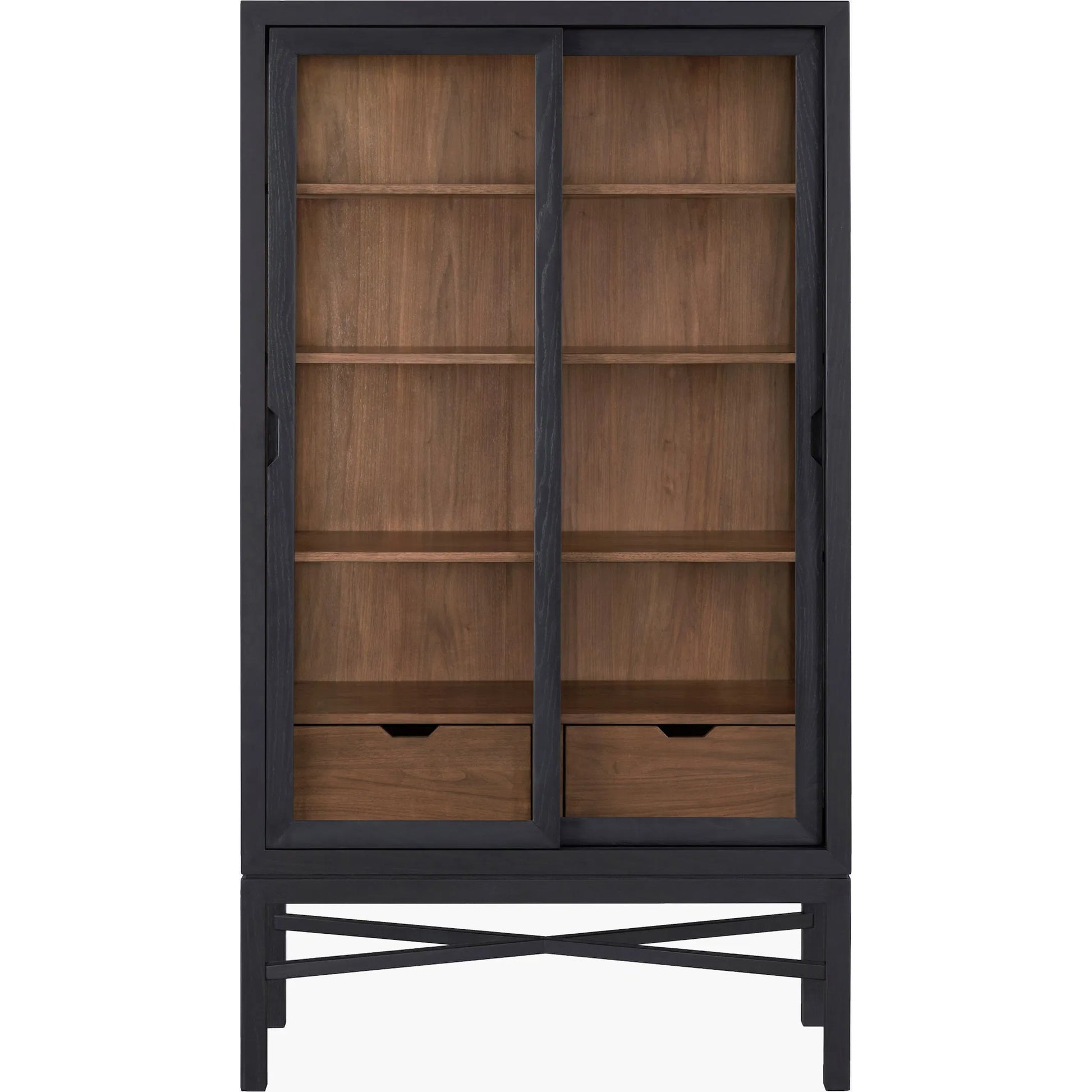 Marin Bookcase by Becki Owens x Surya in black, brown. Made from rubber wood, oak veneer, walnut veneer in a unique style.