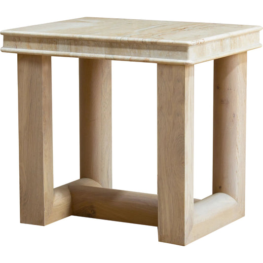 Mayson End Table by Becki Owens x Surya in cream, brown and polished, lacquered. Made from marble, oak in a unique style.
