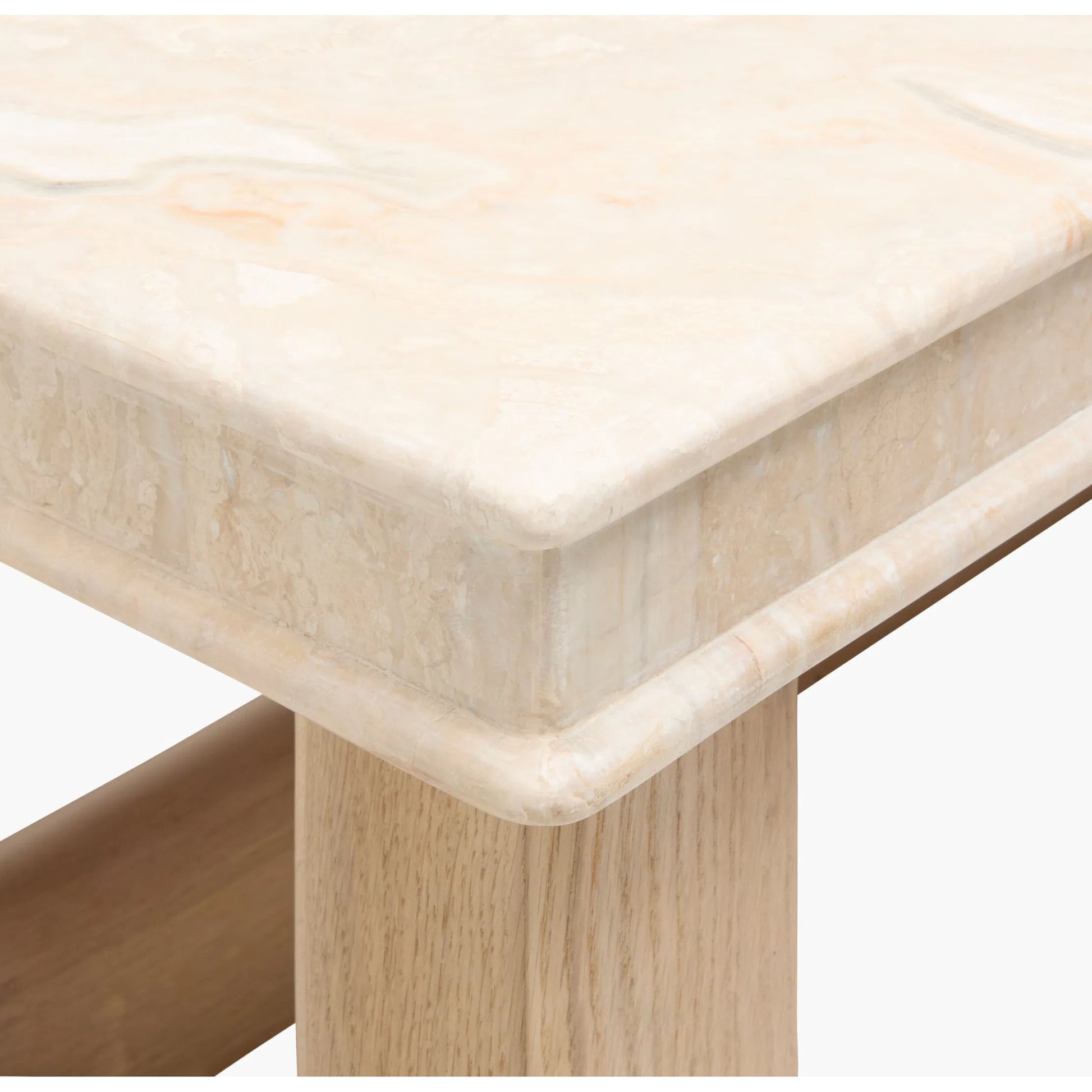 Mayson Coffee Table by Becki Owens x Surya in cream, brown and polished, lacquered. Made from marble, oak in a unique style.