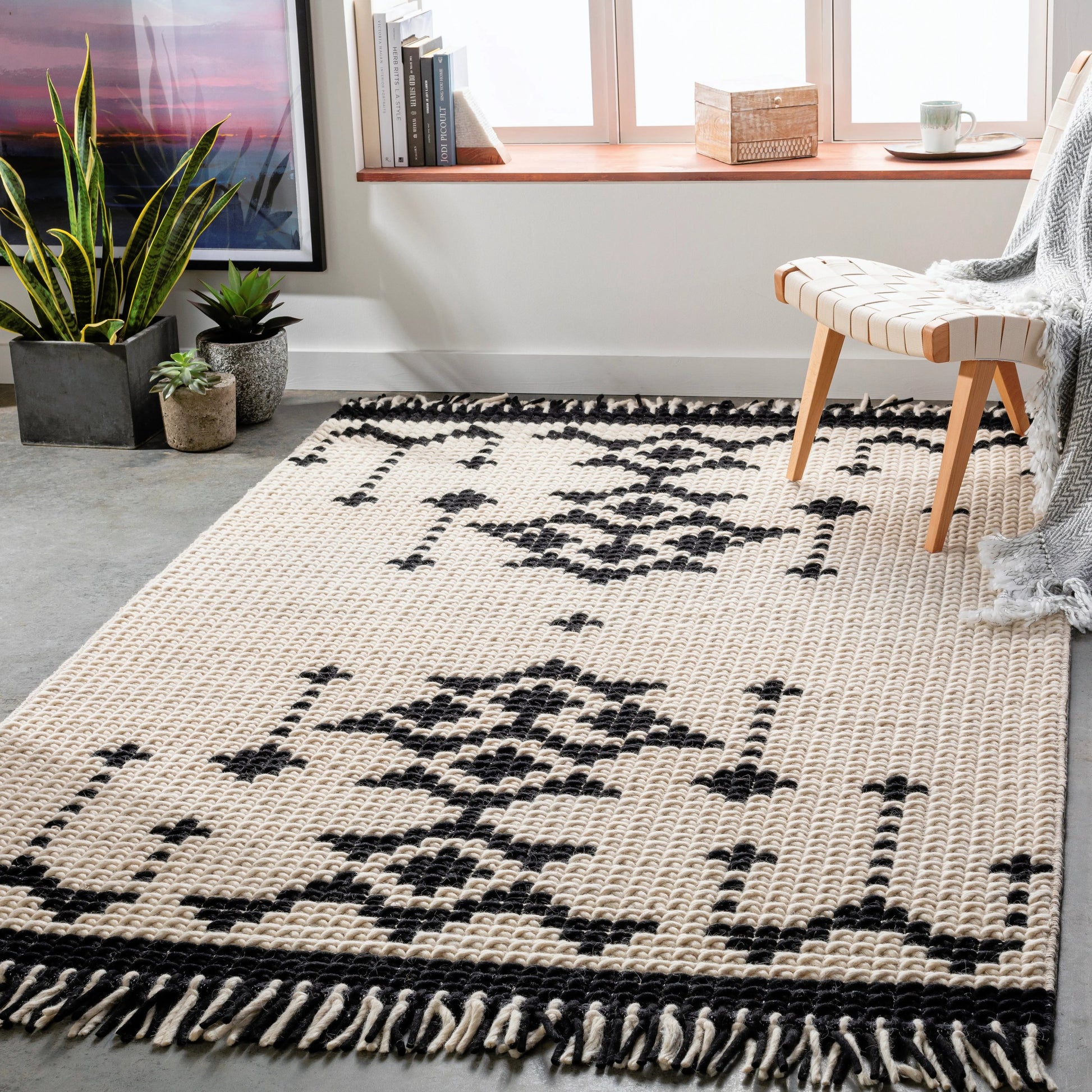Beni Ourain Rug - 25251 by Surya in black, cream. Made from 100% new zealand wool in a unique style.