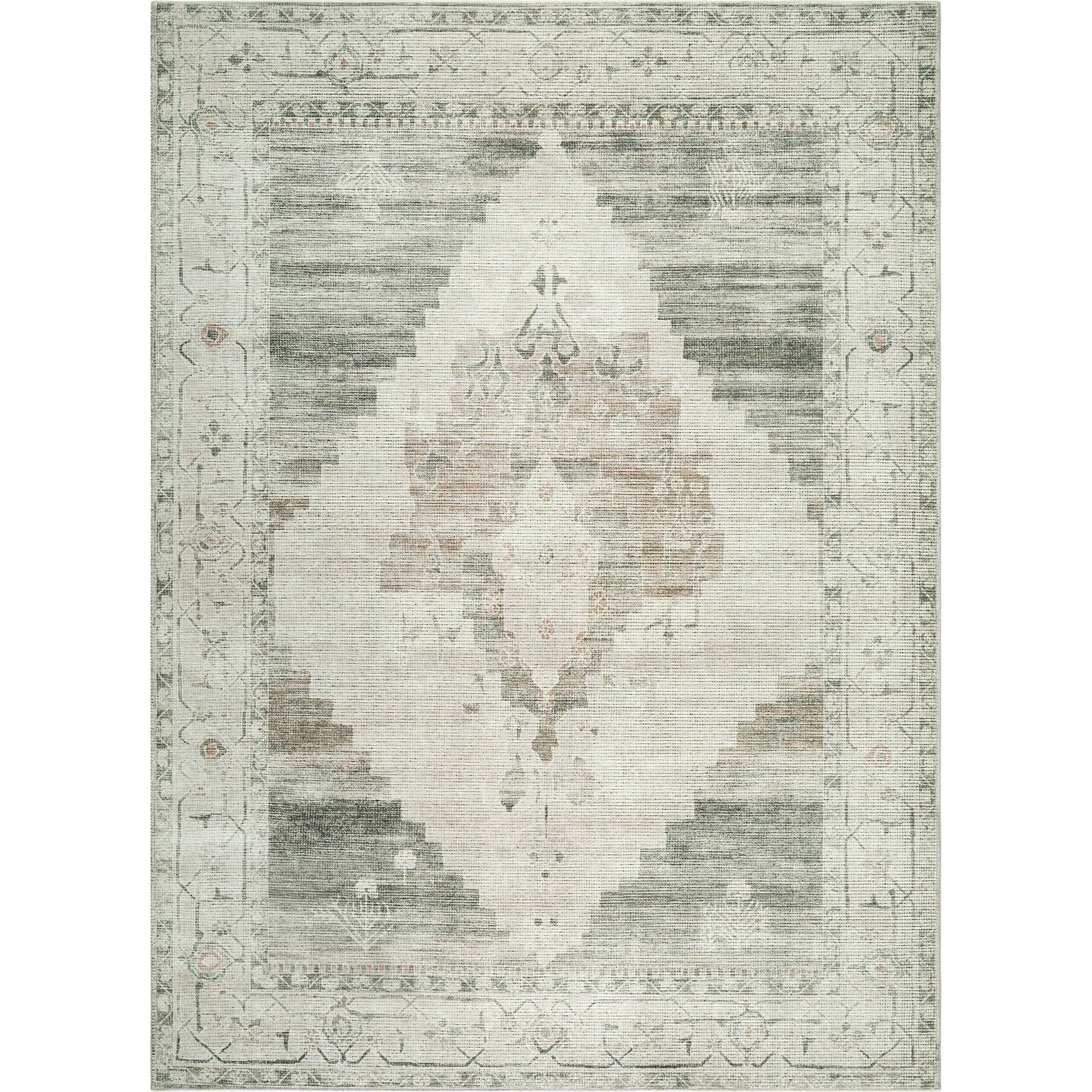 Luca BONC-2303 Rug by Becki Owens x Livabliss in cream, oatmeal, dusty sage, olive, camel. Made from polyester in a unique style.