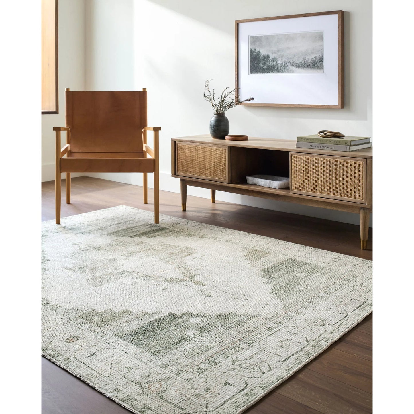 004 SI-2385822 | Lifestyle | Luca BONC-2303 Rug by Becki Owens x Livabliss in cream, oatmeal, dusty sage, olive, camel. Made from polyester in a unique style.